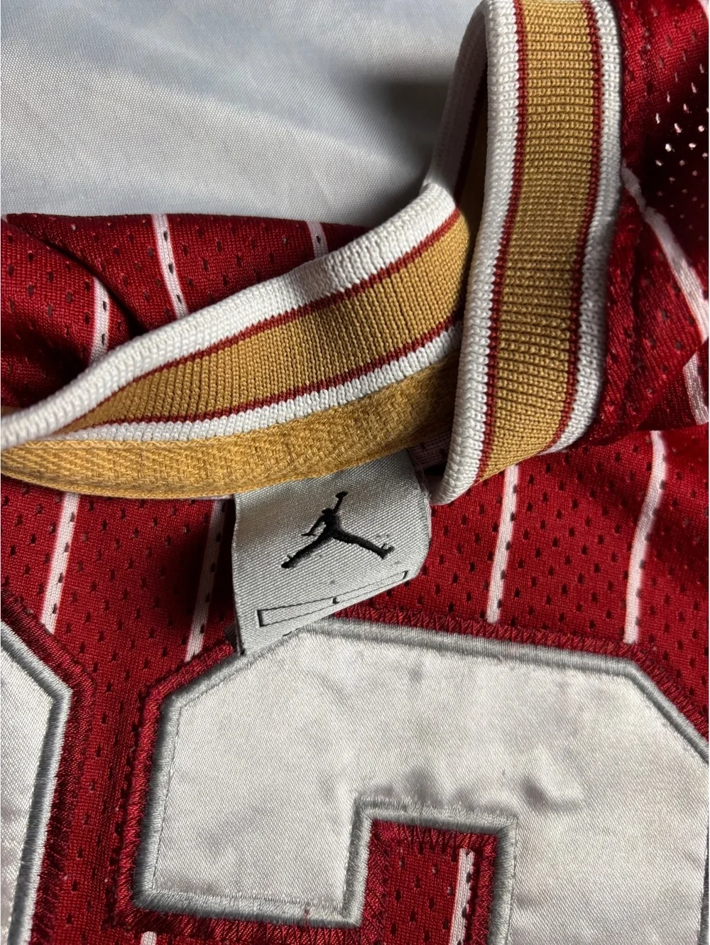 Jordan Red Pinstripe Basketball Jersey with Number 23